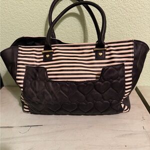 Betsy Johnson Large Black and Pink Striped Women's Bag